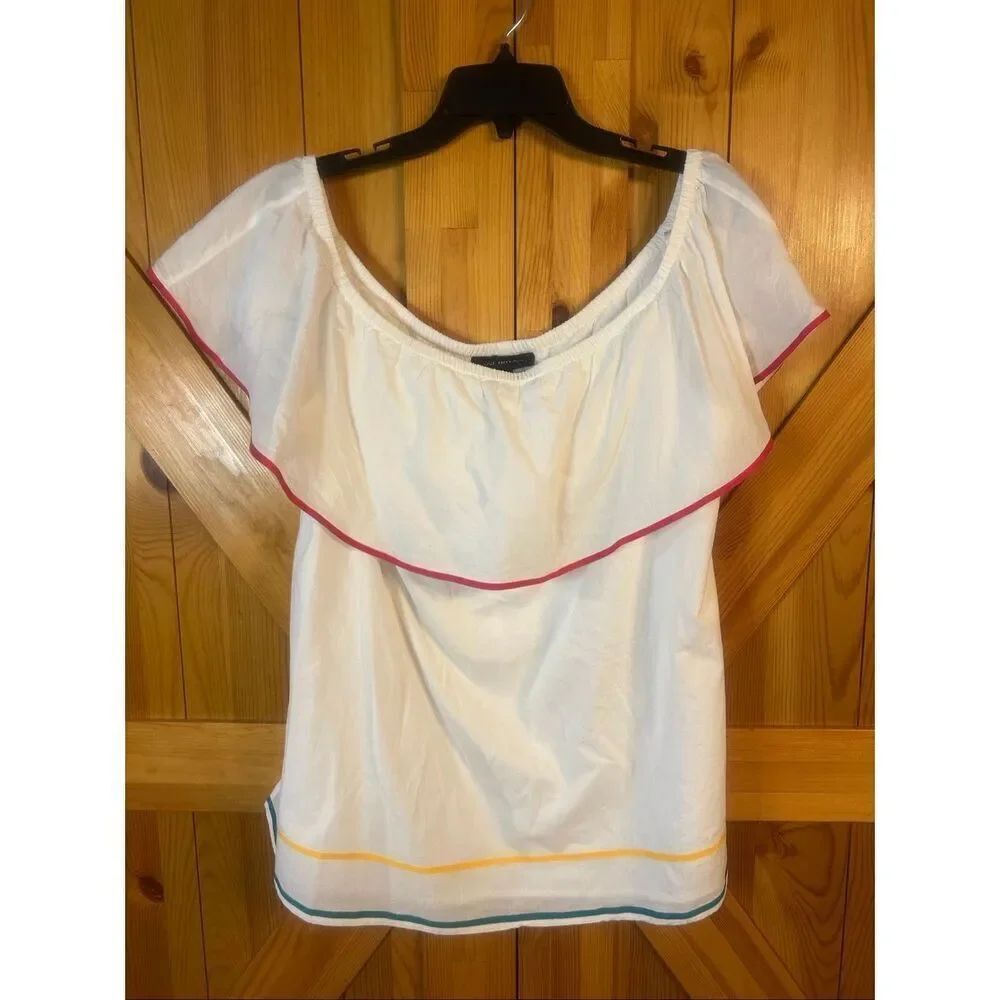Lane Bryant Women's White Top Ruffle Neckline Boho Blouse NWT Size 14/16 (5975)
